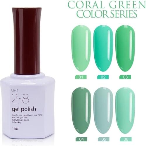 BOZLIN 6Pcs/set Coral Green Series Gel Nail Polish 15ml Soak Off LED UV Gel Manicure Nails Art Tools Varnish Hybrid Color Kits