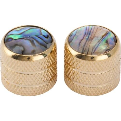 Musiclily Pro Metric Size Push-on Abalone Top Dome Knobs for Import Fender Tele Telecaster or Precision Bass, Gold (Set of 2)