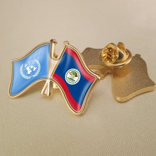 United Nations and Belize Crossed Double Friendship Flags Lapel Pins