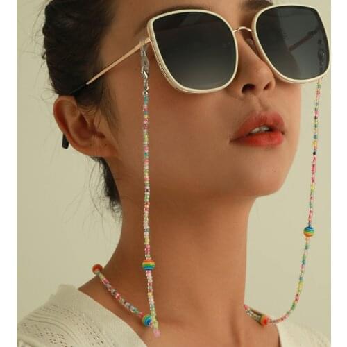 Boho Hang Mask Chains Holder for Girls Boys Beaded Colorful Necklace Glasses Cord Lanyard Children Student Neck Rope Strap