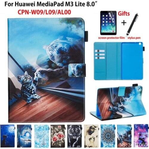 Case For Huawei Mediapad M3 Lite 8.0 CPN-L09 CPN-W09 CPN-AL00 8" Cover Funda Tablet Animal Pattern Stand Skin Capa Shell +Gift