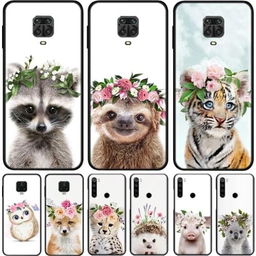 Raccoon Fox Animal Flower Silicone Cover For Xiaomi Redmi Note 9 9A 9C 9S Pro Max 8T 8 7 6 5 Pro 5A 4X 4 Prime Phone Case