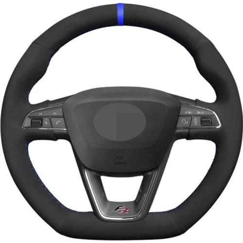 Black Suede Blue Marker Car Steering Wheel Cover For Seat Leon Cupra R 2013-2019 Ibiza Cupra 2016-2019 Ateca FR 2016-2019