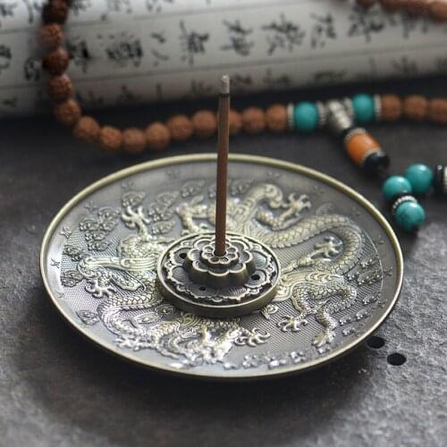 Zinc Alloy Dragon Lotus Incense Burner Holder Joss Stick Tibetan Incense Censer Aroma Sticks Disc Aromatherapy Home Decoration