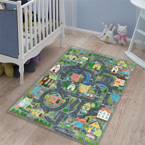 Childrens room with road Carpet play mat educational cloudy living room
