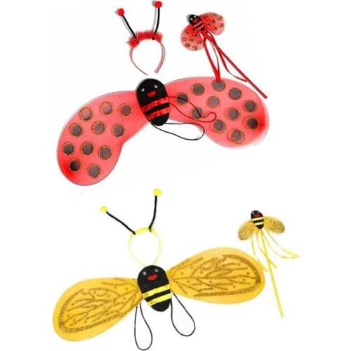 Children Girls Princess Bee Ladybug Wings Headband Magic Fairy Wand Cosplay Props Birthday Party Gift Halloween Christmas Xmas