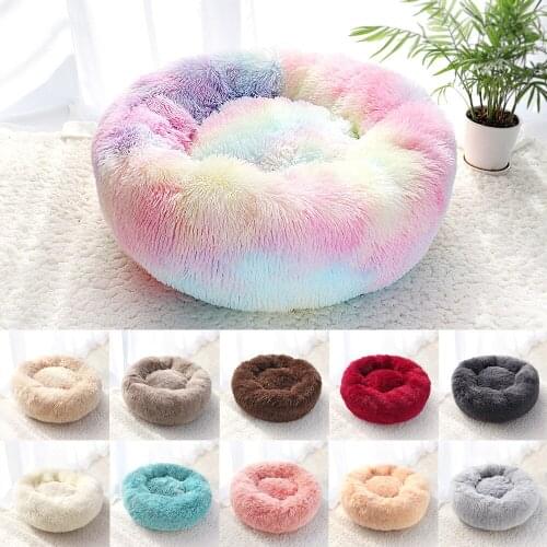 Long Plush Cat Bed Cushion Large Dogs Bed House Pet Round Cushion Bed Pet Kennel Super Soft Fluffy Comfortable for Cat Dog House