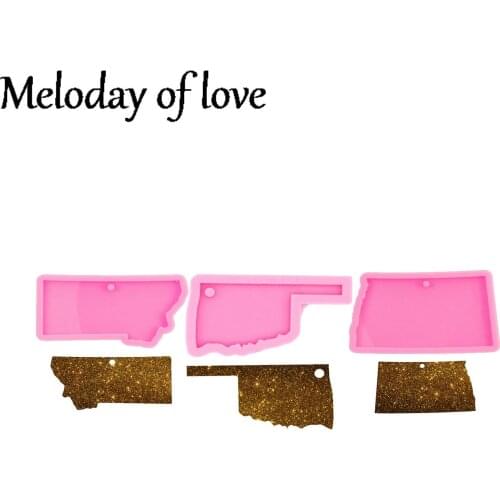 Glossy American State Oklahoma Map Keychain Epoxy Resin Molds Jewelry Making Custom Silicone Mould DY0229