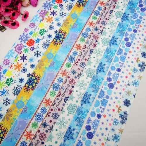 XW92126,22mm 12 color mix,Christmas snowflake Series Printed grosgrain ribbon, DIY handmade materials,headwear accessories