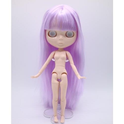 Without eyes chips Joint body Nude blyth Doll for DIY Purple hair