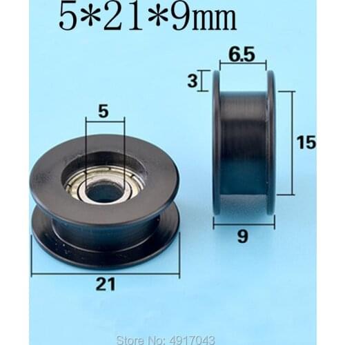 10 pcs 5*21*9mm belt pulley, H Grooved wheel, I-shaped flat groove, rolling wheel, POM Polyoxymethylene plastic 695zz bearing