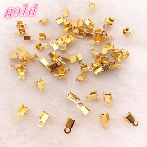 Hot 200pcs/lot 2x6mm Crimp beads cove clasps Cord End Caps String Ribbon leather Clip Foldover For Necklace Connectors
