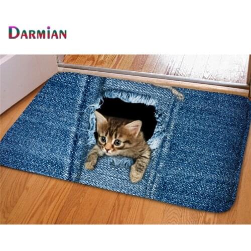 DARMIAN 3D Cute Denim Animal Cat Dog Design Print Entrance Doormat F ashion Home Carpet Living Room Bathroom Rugs Tapis Alfombra
