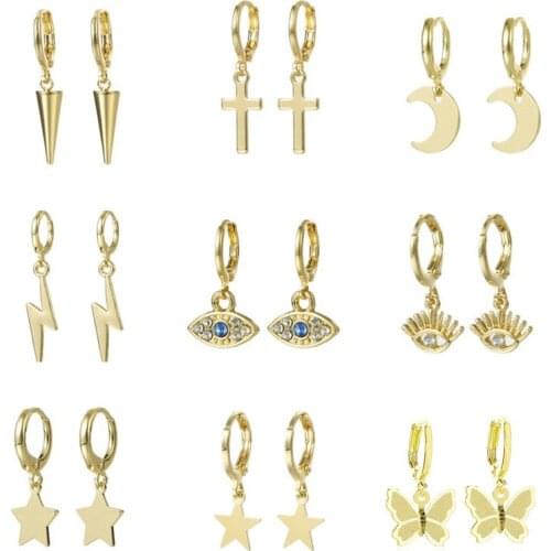 Fashion Golden Cross Round Earrings Retro Punk Lady CZ Tassel Double Circle Hollow Earrings Party Jewelry Accessories
