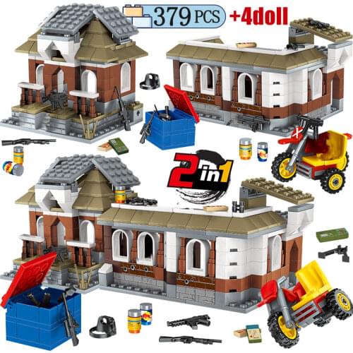 379pcs Toys Set 2 IN 1 Jedi Survival Building Blocks PUBG City Military WW2 Soldier Weapon Bricks Toys for Kids Boys