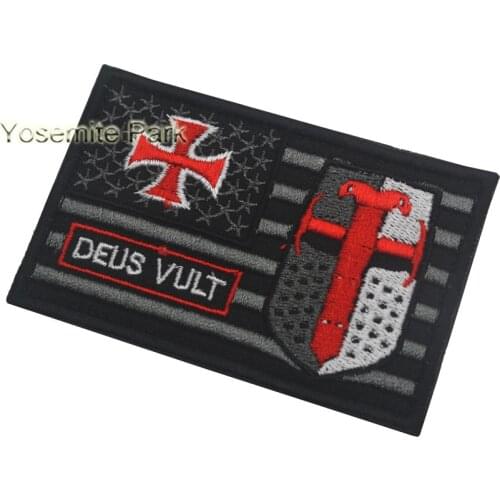 Cross templar crusader Patches deus vult US FLAG Military Tactical PATCH army chrisitan religious badges for backpack