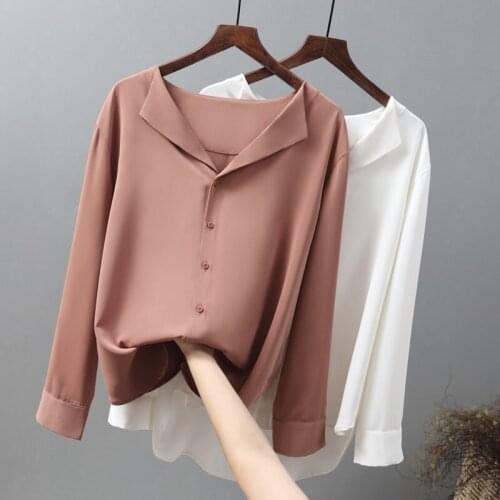 2021 Spring and Autumn new shirt French chiffon shirt womens long sleeves loose-fitting chuck casual top