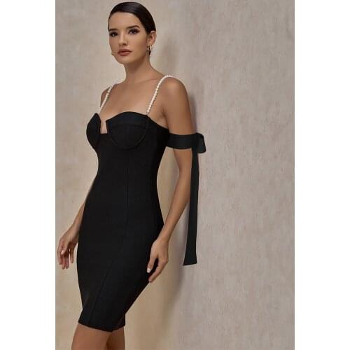 Ocstrade Bandage Dress 2021 New Arrival Black Off Shoulder Bandage Dress Bodycon Beaded Summer Women Sexy Night Club Party Dress