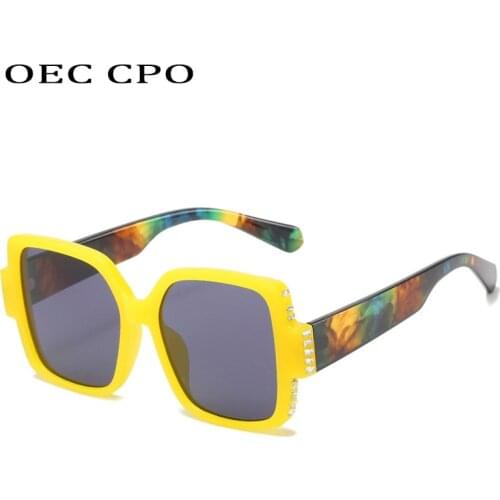 OEC CPO Oversized Square Sunglasses Women Fashion Diamond Sun Glasses Female Vintage Big Frame Eyeglasses Men Gafas Shade UV400