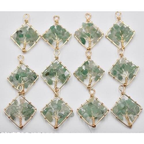 Wholesale 12pcs/lot natural stone green aventurine Tree of life handmade wire wrapped Pendants for jewelry necklace marking