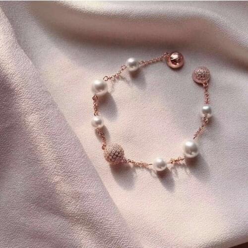 Whole Real 100% 925 Sterling Silver Magnetic Clasp Attraction Bracelets Strung Pearl Shiny Zirconia Hydrangea Exquisite Jewelry