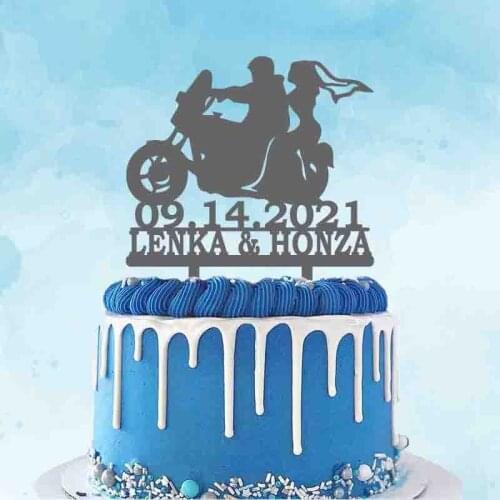 Personalized Motorbike Wedding Cake Topper Custom Couple Name Date Bride and Groom Riding Motorcycle Wedding Party Cake Topper