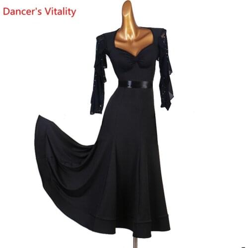 Modern Dance Female Child Adult Performance Dress Lotus Leaf Sleeves Profession Custom Ballroom Dancing Big Swing Skirt