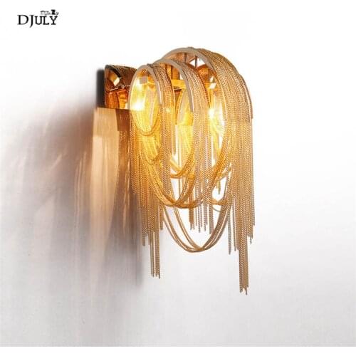 Postmodern design Golden chain tassel wall lamp for villa living room luxury bedroom bedside lamps hotel led stairs light sconce