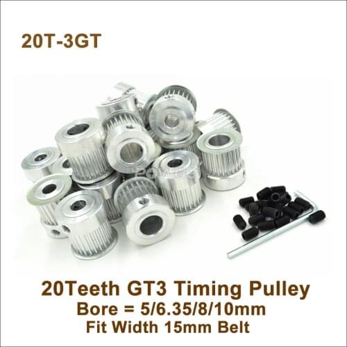 POWGE 50pcs 20 Teeth 3GT Synchronous Pulley Bore 5/6.35/8/10mm Fit W=15mm 3GT Synchronous Belt 20T 20Teeth GT3 Timing Pulley