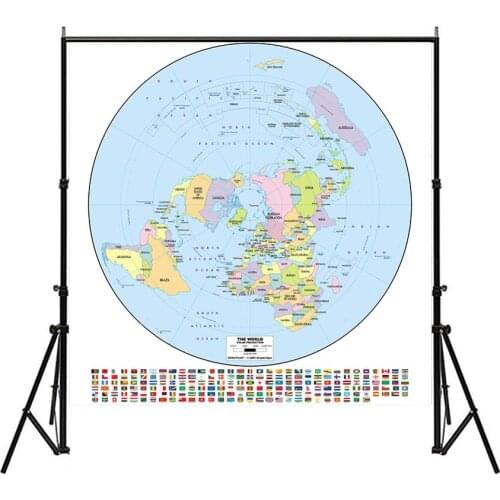 150x150cm Polar Projection World Map Non-woven Waterproof Spray World Map With National Flag