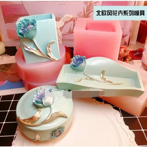 Transparent Silicone Mould Dried Flower Resin Decorative Craft DIY Carved pen holder storage tray epoxy resin molds for jewelry