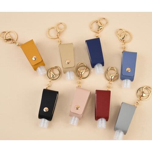 1PC Empty Leather Case Disinfect Hand Sanitizer Bottle Keychain Holder Travel Refillable Containers 30ml Reusable Bottles Pink