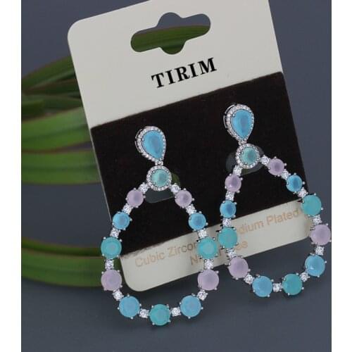 Luxury Colorful zircon earring high-quality multicolour eardrop for Female fashion wedding bridal jewelry Gift