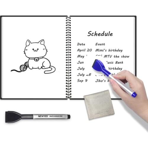 NEWYES A6 Portable Whiteboard Book Reusable Smart Erasable Memo Pad Mini Notebook Office Message Board Gift with 2 Erasable Pen