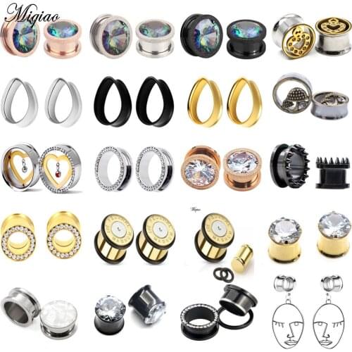 Miqiao 2pc Stainless Steel Ear Plugs and Tunnels Ear Piercings Earlets Screwed Ear Expander Ear Gauges Body Jewelry Piercings
