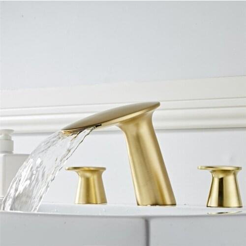 Tuqiu Basin Faucet Black Oil Bathroom Sink Faucet 3 Hole Widespread Chrome Basin Mixer Hot And Cold Waterfall Tap New Arrivals