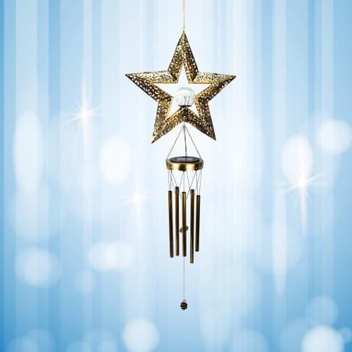 Star Wind Chimes for Outside Hanging Garden Solar Lights,Outdoor Decor Warm LED Light Wind Chime with Metal Tubes for Garden