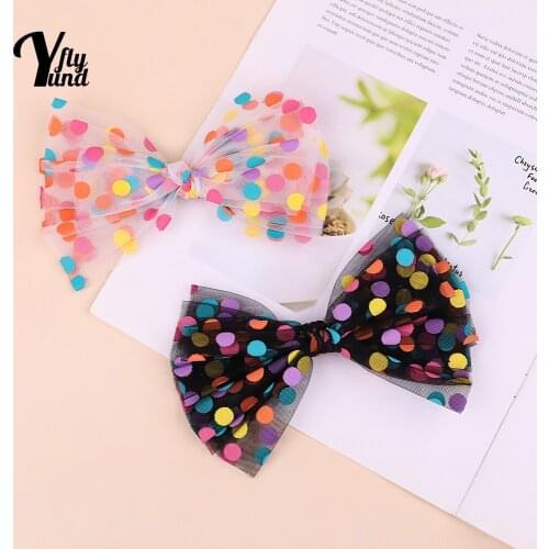 Yundfly 1 PCS Vintage Princess Ponytail Hairpins Cute Print Net Yarn Bowknot Baby Hair Clips Children Headwear Photography Props