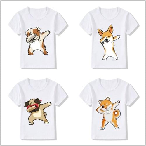 Funny Kids Clothes Cartoon T Shirt Dance Dog Print Children Clothes White O-neck Short Sleeve Tops Girls Boys T Shirts for 1-12T