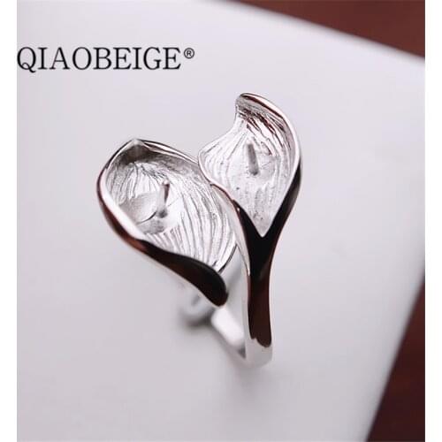QIAOBEIGE Double pearl 925 Sterling Silver fashion pearl ring empty holder for Women Girls Fashion 925 Sterling Silver Rings