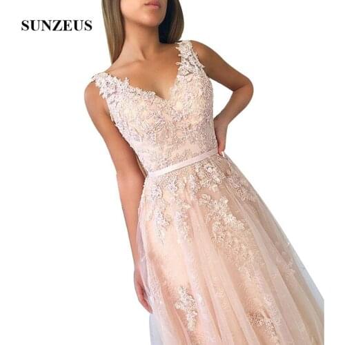 Robe De Fille D'honneur A-line V-neck Tank Long Lace Bridesmaid Dresses 2020 Appliques Women Party Gowns Low Back Formal Wear