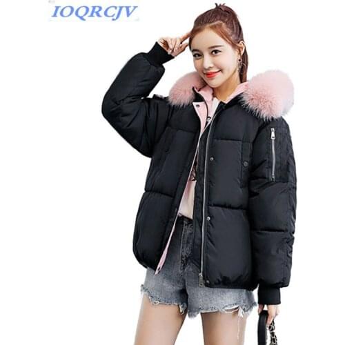 Winter Parkas Womens Short Coat Cotton jacket Plus size Students Warm Tops Thicken Fur collar Hoodies Female Short Parkas N176