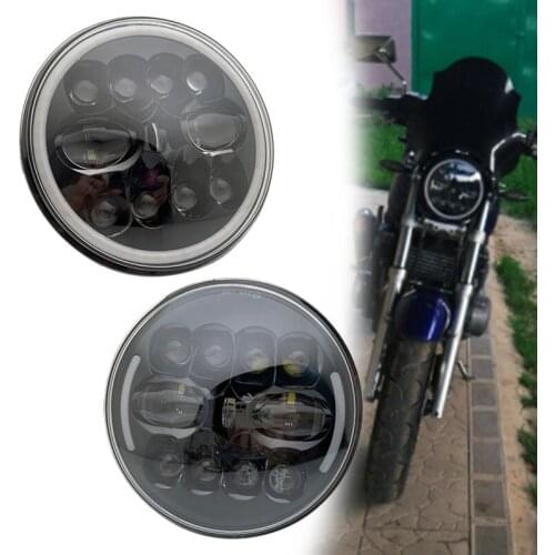 1pcs 7 inch LED Headlight Conversion Kits With Halo Ring DRL For H arley Motorcycle CJ-8 Scrambler