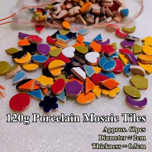 120g(Approx. 60pcs) Porcelain Mosaic Tiles 0.5cm Thickness Star/Heart/Round/Flower Shape Mosaic Materials DIY Crafts Stones