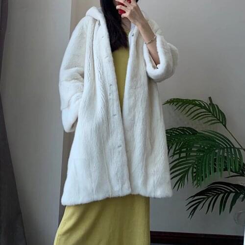 2019 Real Mink Fur Coat With Hood Full Pelt Mink Fur Coats For Women Fashion Thick Warm Mink Fur Jacket For Female Long Style