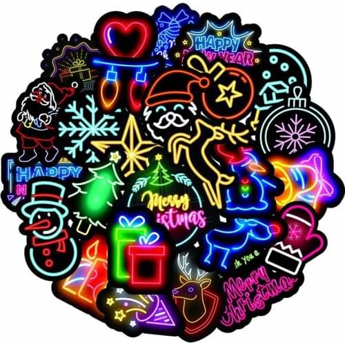 50 PCS Neon Light Sticker Gift Toys For Children Anime Christmas Cute Decals Stickers To Laptop Phone Suitcase Guitar Fridge Car
