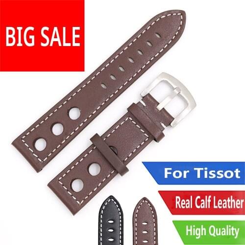 CARLYWET 22mm TOP Quality Real Calf Leather Brown with White Wrist Watch Band Strap Clasp For Tissot Breilting IWC Seiko Tudor