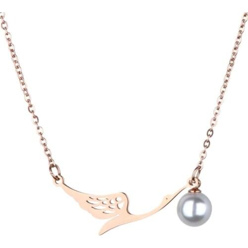 316L Stainless Steel Fashion Fine Jewelry Lifelike Asuka Pearl Charms Chain Choker Collier Necklaces & Pendants For Women N-137