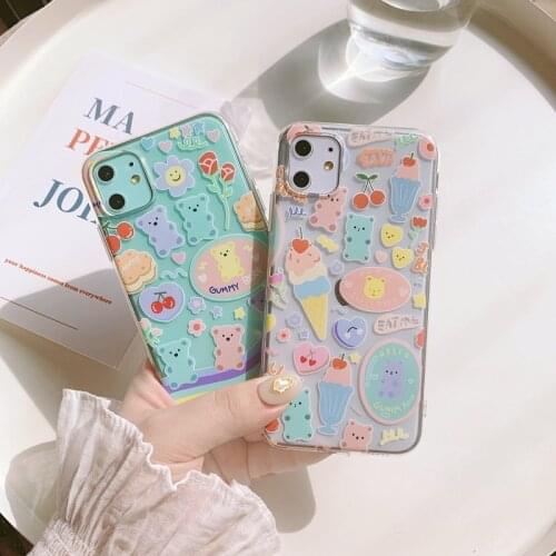 Cute rainbow gummy bear Cherry Ice cream Phone case for iPhone 12 11 Pro MAX Xs max XR 7 8 Plus 12 mini 7Plus Case Silicon cover