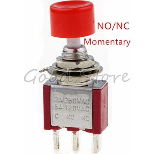 DS612 Red 3 Pin SPDT Momentary AC 2A/250V 5A/120V Push Button Pushbutton Switch 1 NO 1 NC